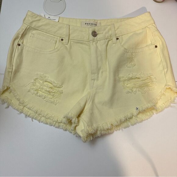 Pac‎ Sun High Rise Festival Short Light Yellow Size 26 Frayed Hem NWT - Picture 11 of 16